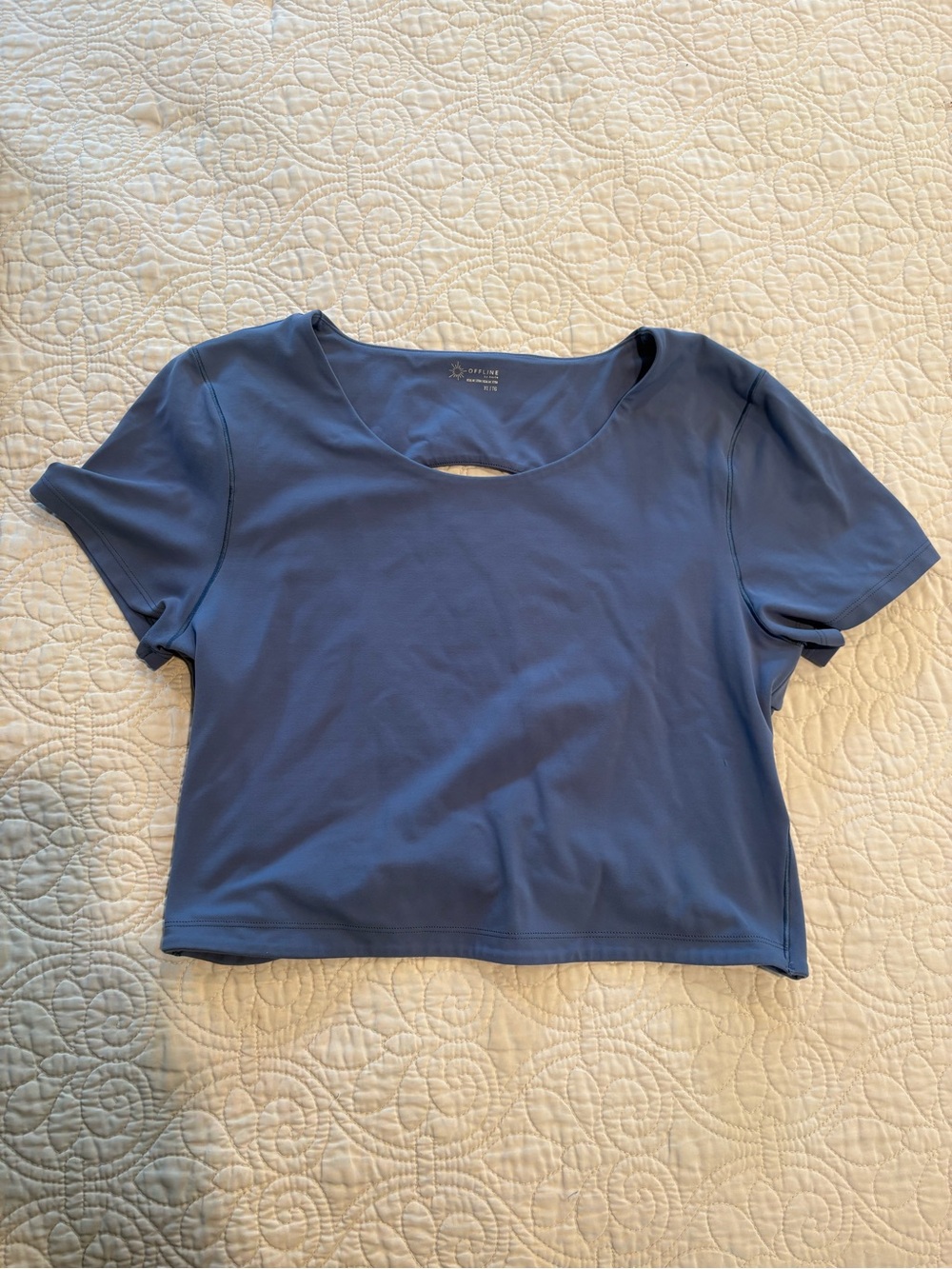 Aerie OFFLINE Periwinkle Cropped Scoop Neck Tee Open Twist Back